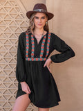 Notched Neck Long Sleeve Printed Mini Dress - Southern Shores Clothing