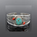 Alloy Open Bracelet Turquoise Cabochon Coral Accents - Southern Shores Clothing