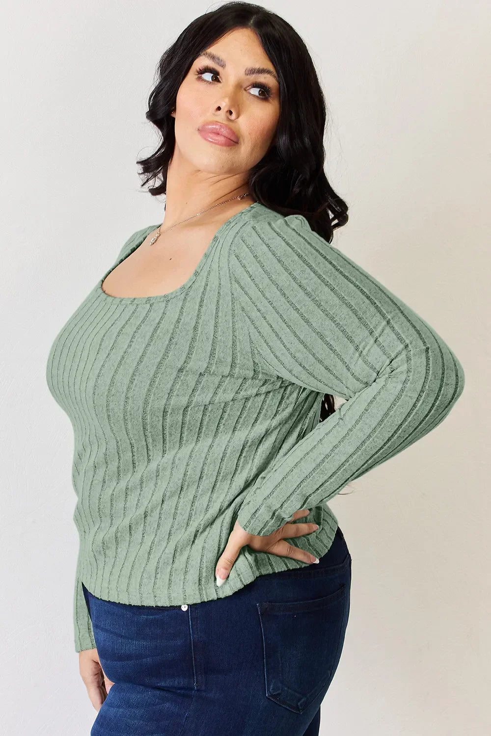 Ribbed Long Sleeve Top Stretch Knit Lightweight - Southern Shores Clothing