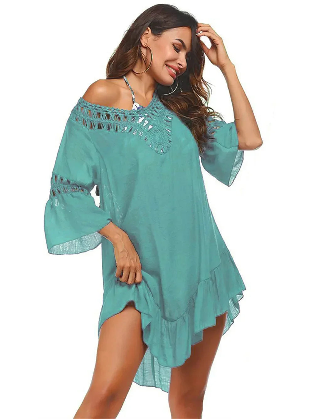 Backless Cutout Three Quarter Sleeve Cover Up One Size - Southern Shores Clothing
