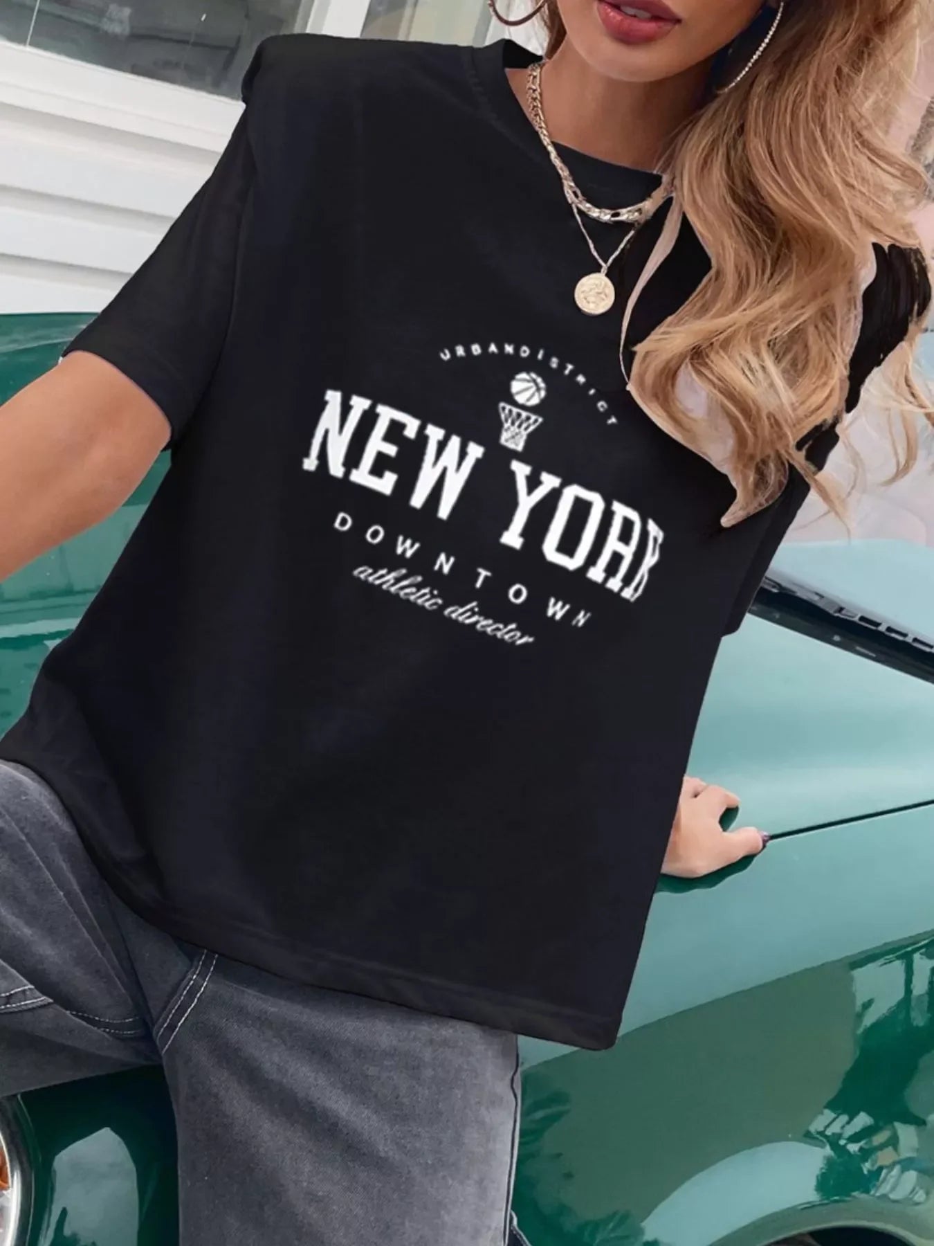 Letter Round Neck Half Sleeve T-Shirt - Southern Shores Clothing
