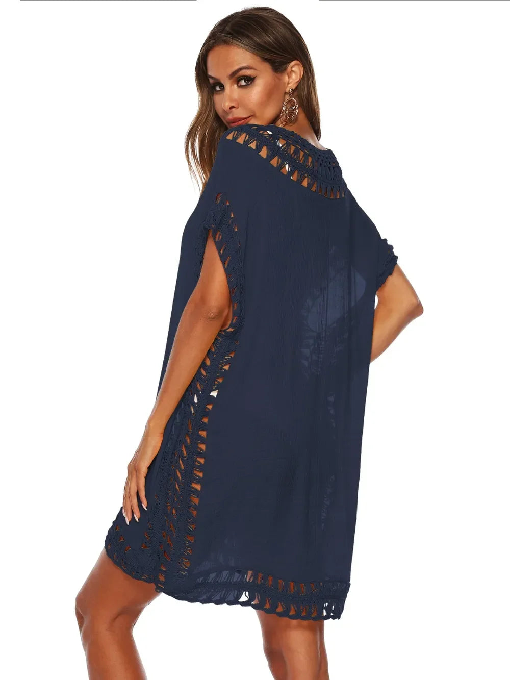 Cutout V-Neck Short Sleeve Cover-Up One Size - Southern Shores Clothing