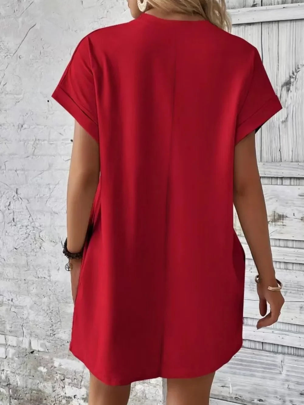 Pocketed Round Neck Short Sleeve Dress - Southern Shores Clothing
