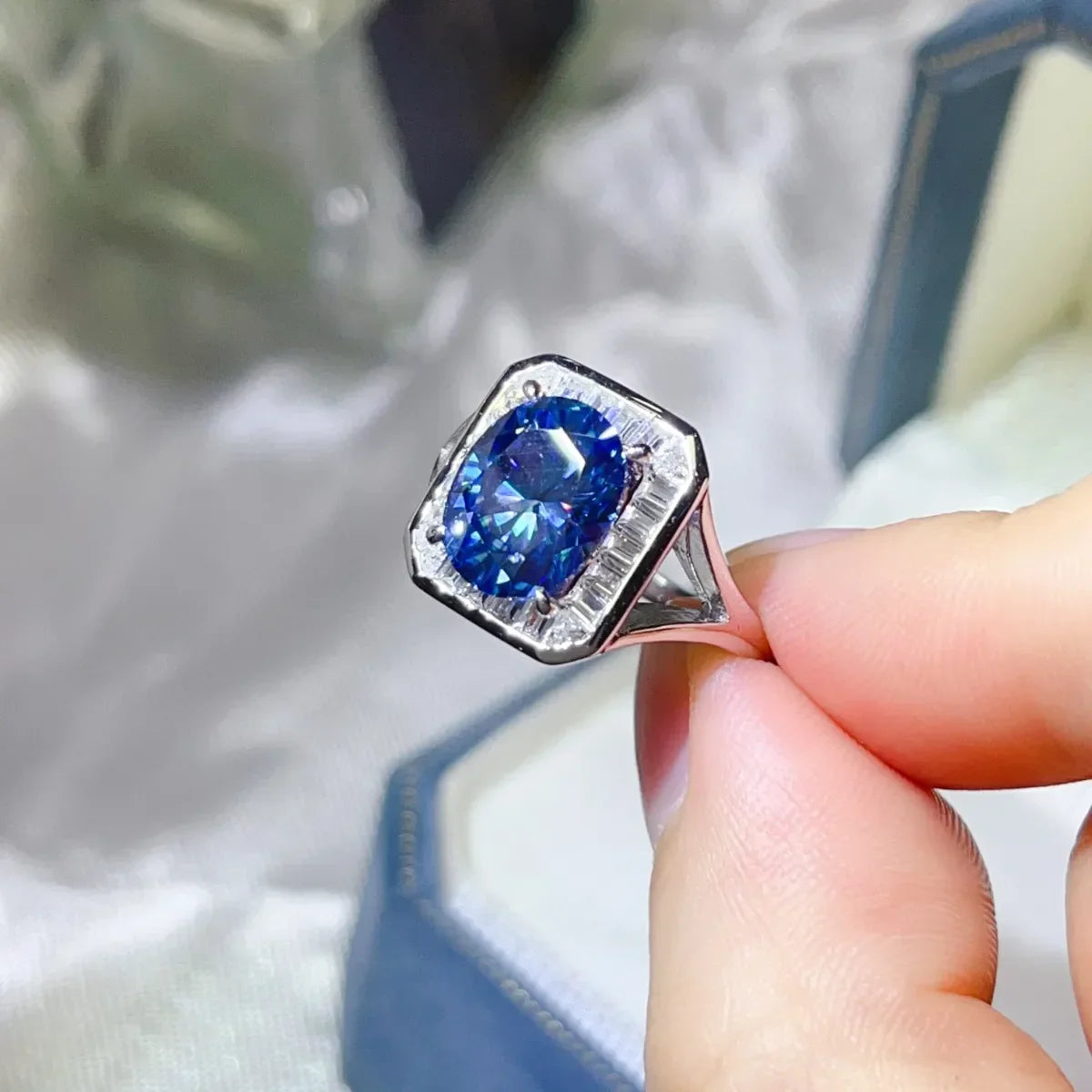 3 Carat Moissanite Square Ring In Platinum Plated Silver