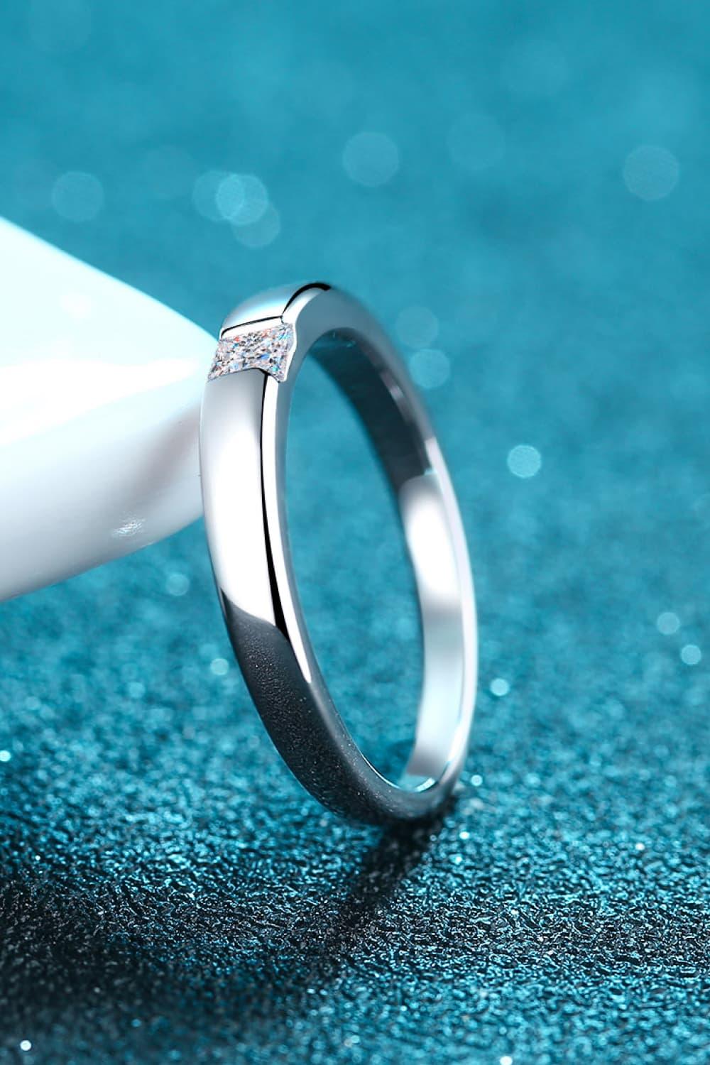 Moissanite Ring Inlaid Rhodium Plated Coastal Finish - Southern Shores Clothing