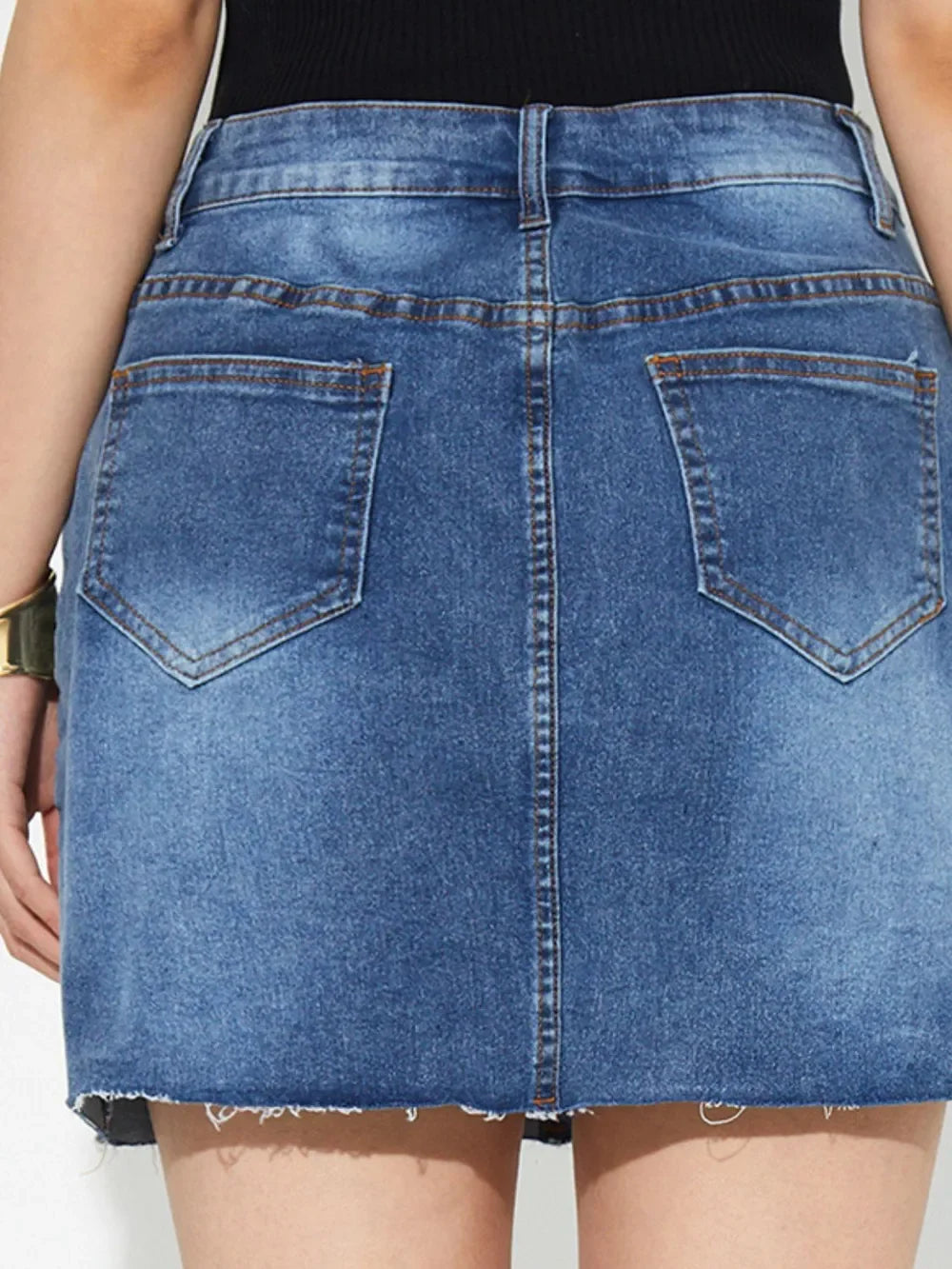 Pocketed Button Up Stretch Denim Skirt Casual - Southern Shores Clothing