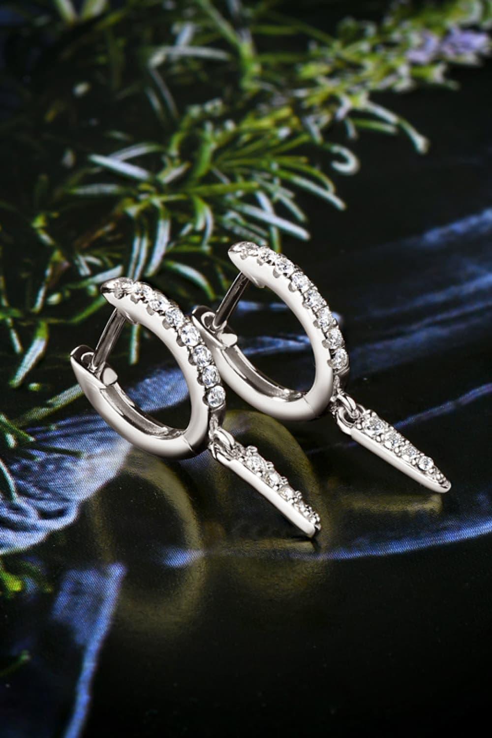 Minimalist Moissanite Sterling Silver Drop Huggie Earrings - Southern Shores Clothing