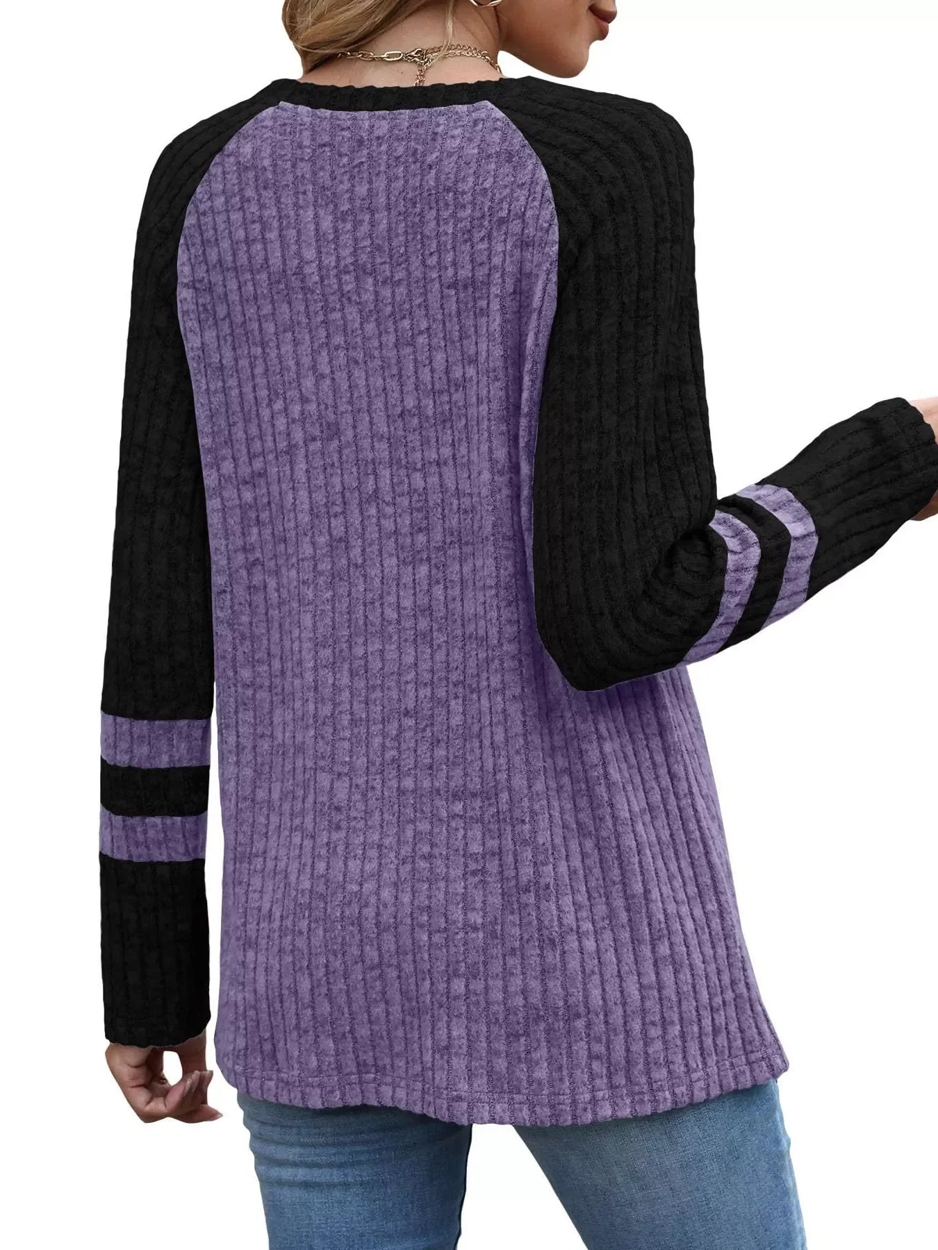 Ribbed Round Neck Raglan Sleeve Top - Southern Shores Clothing