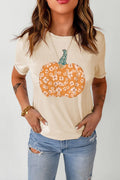 Pumpkin Graphic Round Neck Short Sleeve T Shirt - Southern Shores Clothing