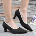 Point Toe Block Heel Pumps With Mesh Leather And Rubber - Southern Shores Clothing