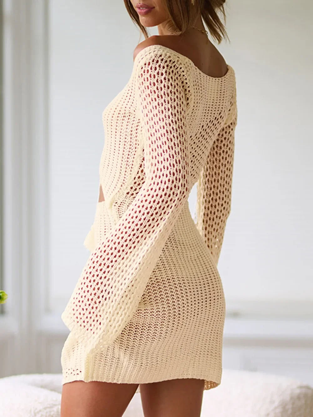 Cutout Lace-Up Long Sleeve Swim Cover Up - Southern Shores Clothing