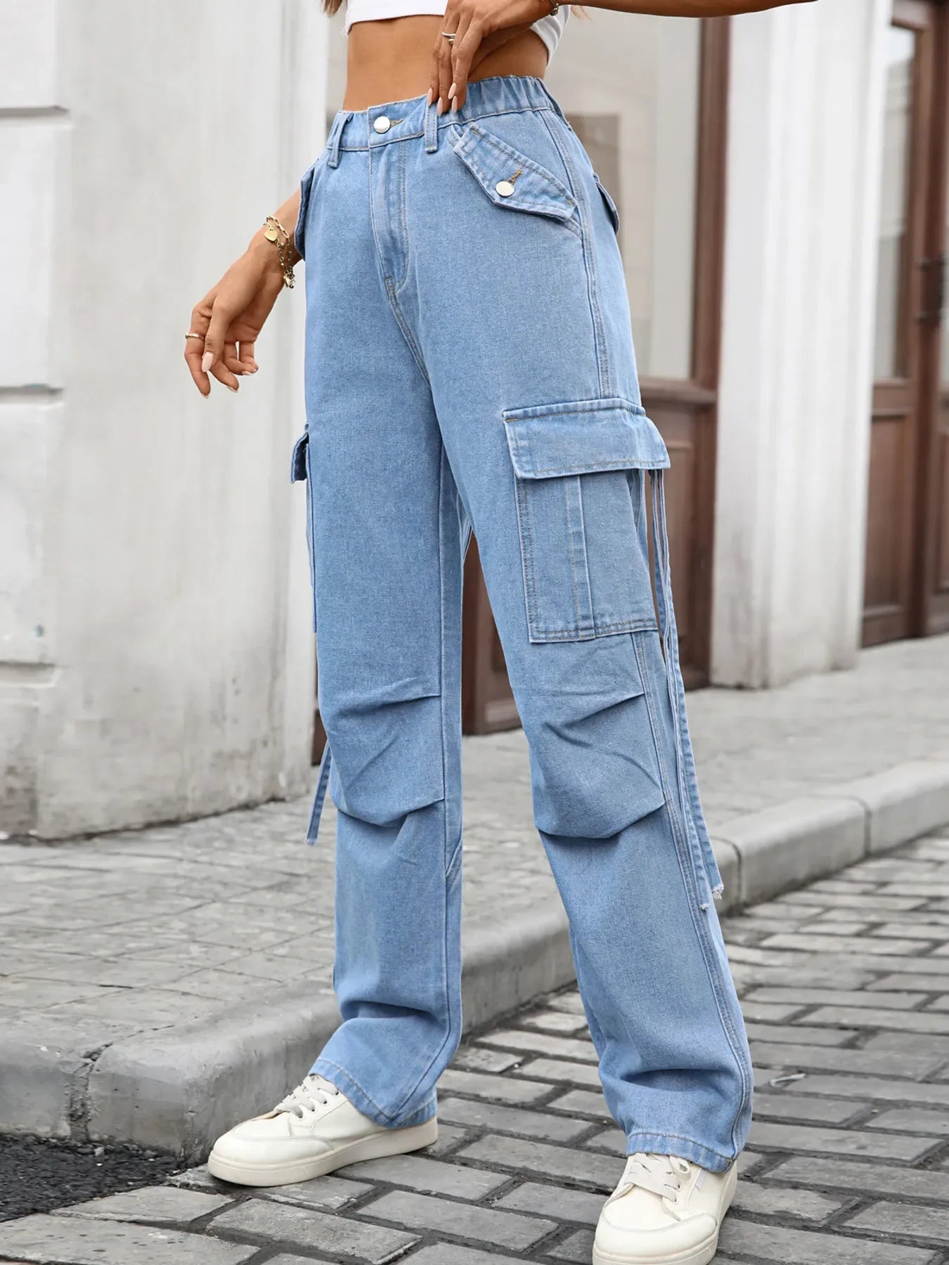 Coastal High Waisted Cargo Pocket Jeans Stretch - Southern Shores Clothing