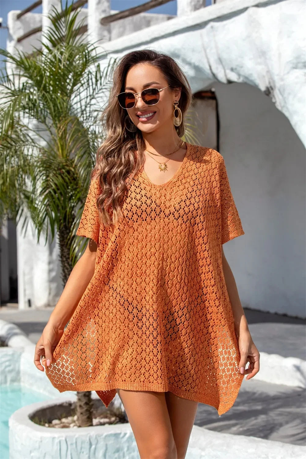 Angel Wings Openwork Sheer Polyester Cover Up One Size - Southern Shores Clothing