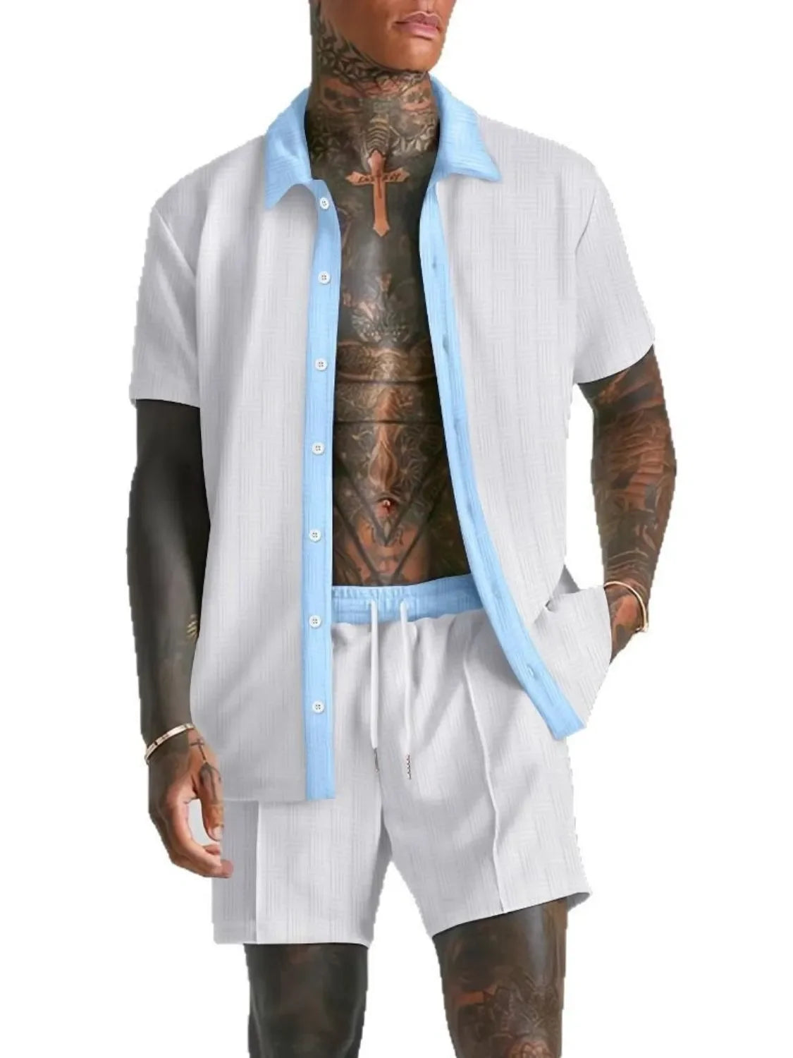 Men's Full Size Collared Neck Short Sleeve Top and Shorts Set Plus Size - Southern Shores Clothing