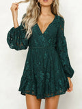 Lace V-Neck Long Sleeve Mini Dress Coastal Style - Southern Shores Clothing