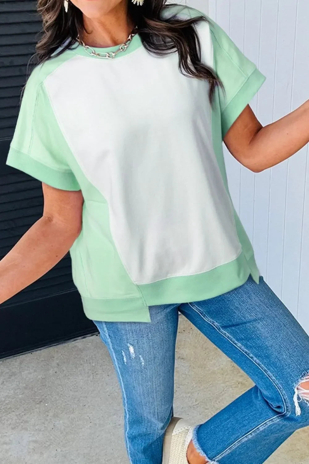 Block Exposed Seam Crew Neck T Shirt Casual - Southern Shores Clothing