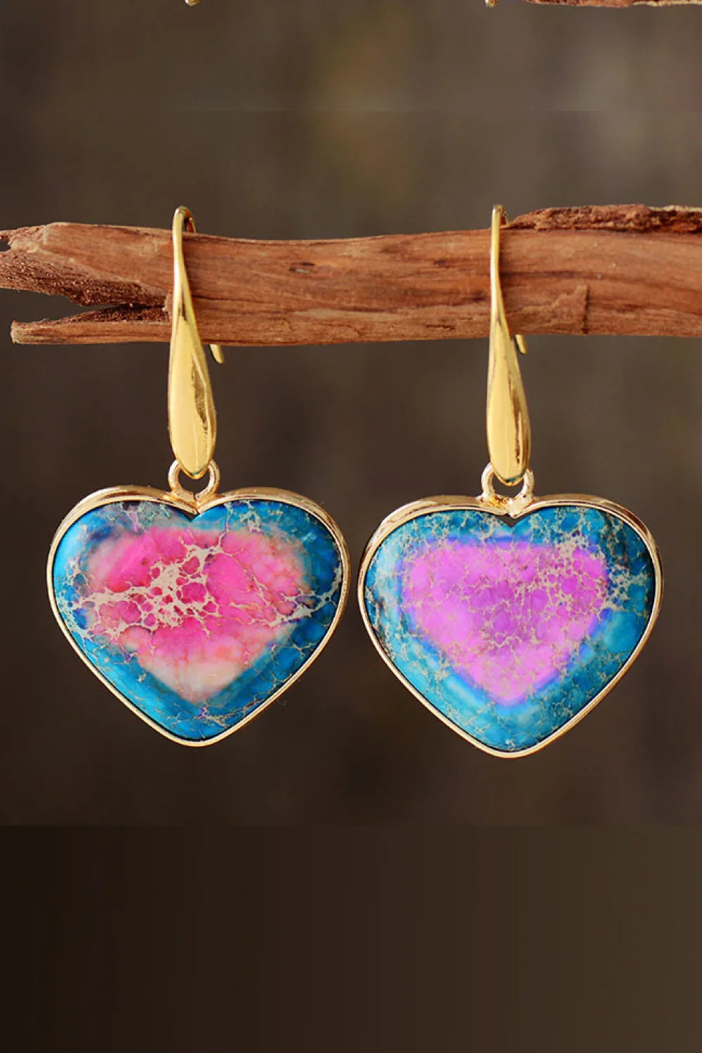 14K Gold-Plated Natural Stone Heart Drop Earrings - Southern Shores Clothing