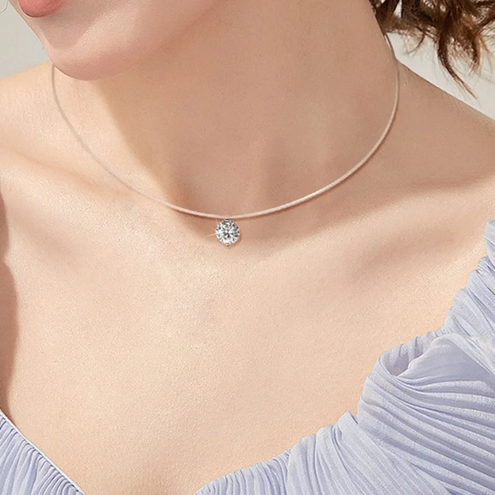 1 Carat Round Cut Moissanite Sterling Silver Necklace