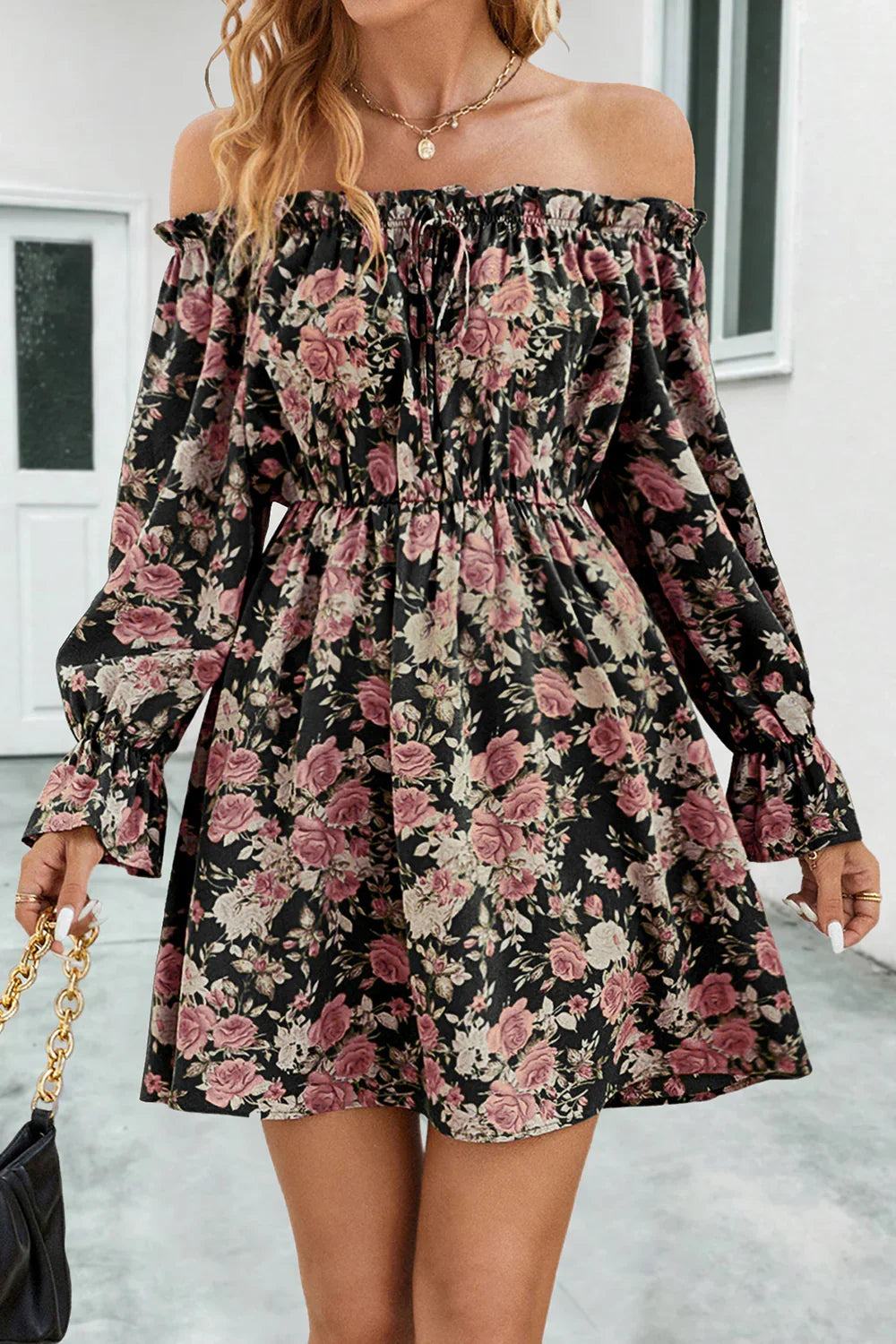 Floral Off-Shoulder Flounce Sleeve Dress - Southern Shores Clothing