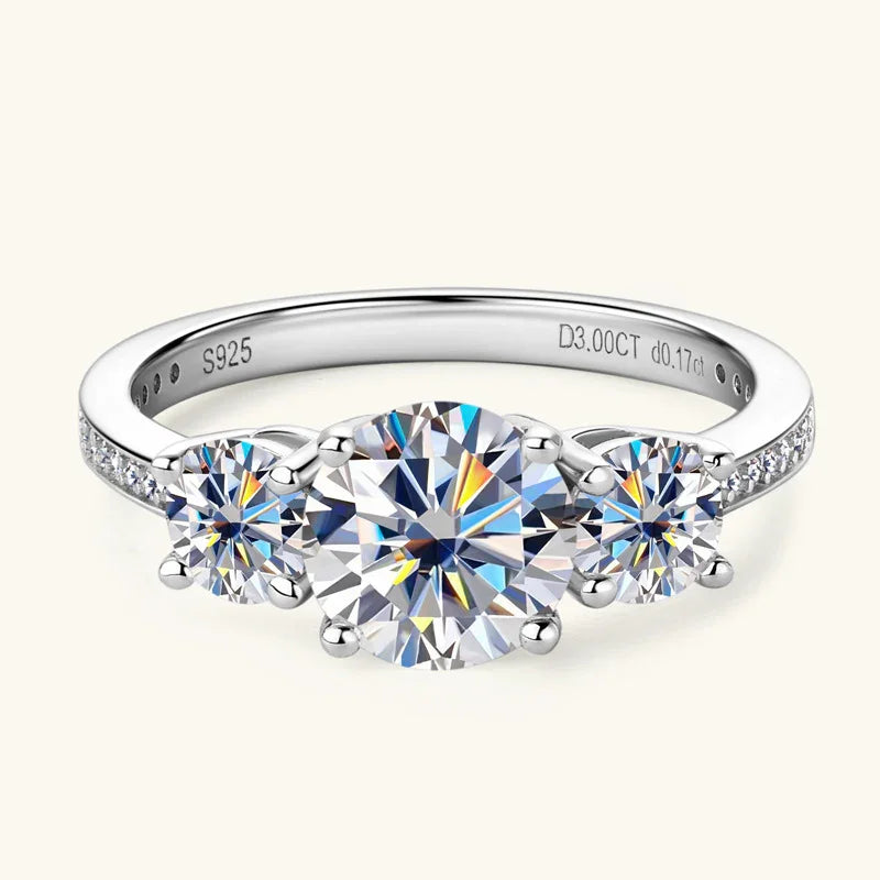 3 Carat Moissanite Sterling Silver Ring Solitaire - Southern Shores Clothing