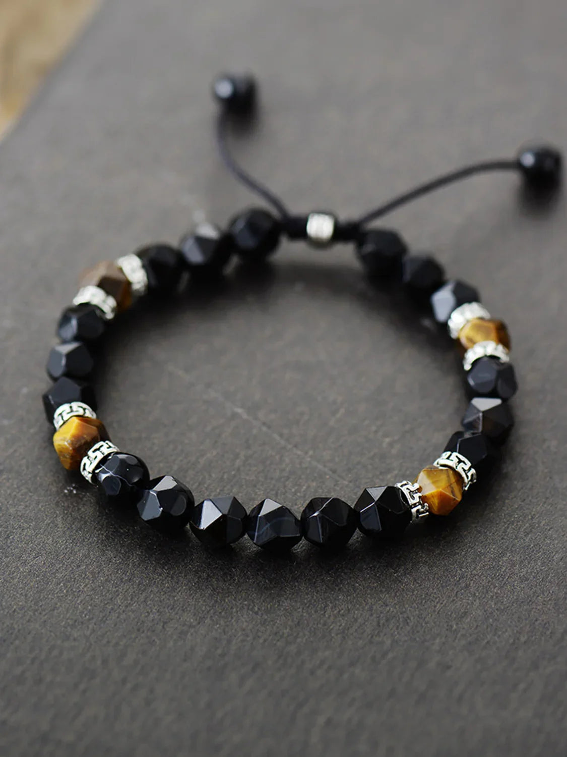 Natural Stone Agate Bracelet With Silver Greek Key Motif - Southern Shores Clothing