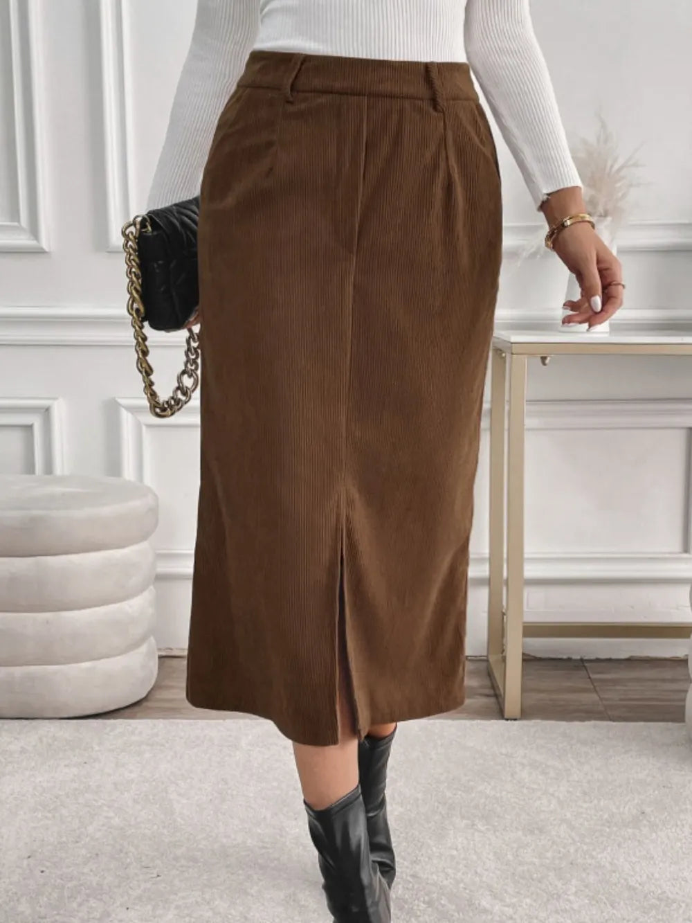 Women's Coastal Perfee Slit Midi Skirt with Pockets