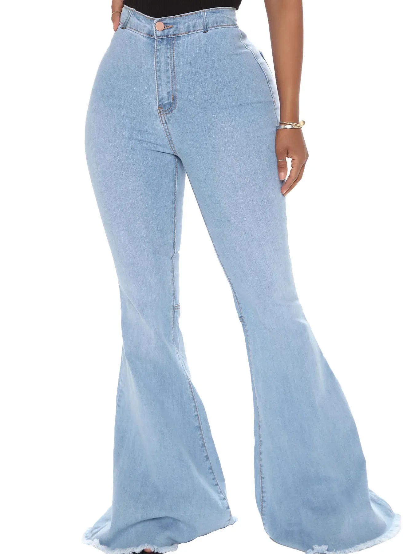 Plus Size Beachside High Waisted Raw Hem Flare Jeans - Southern Shores Clothing
