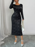 Sequined Long Sleeve Bodycon Dress For Evening - Southern Shores Clothing