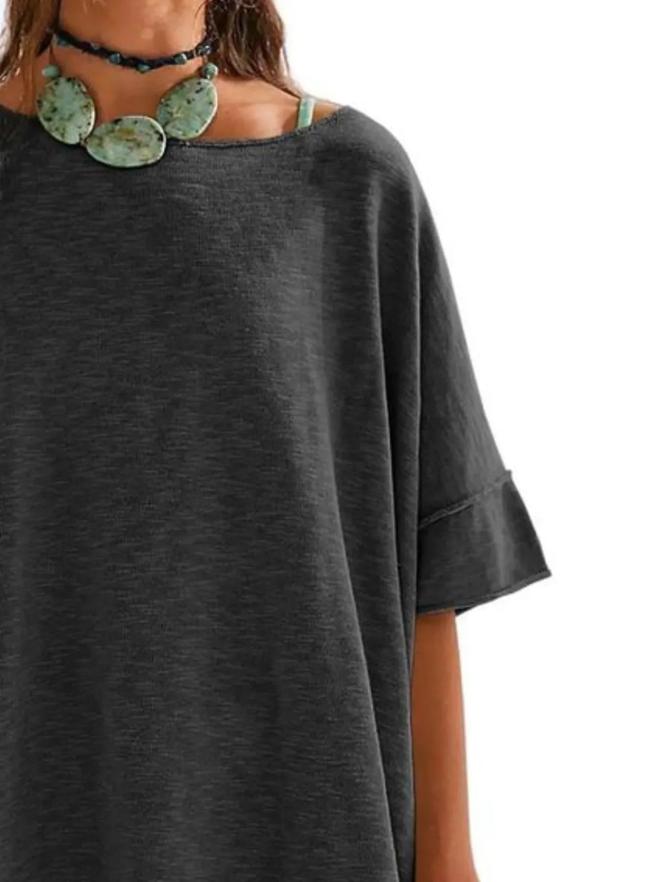 Oversized Round Neck Drop Shoulder Stretchy T Shirt - Southern Shores Clothing