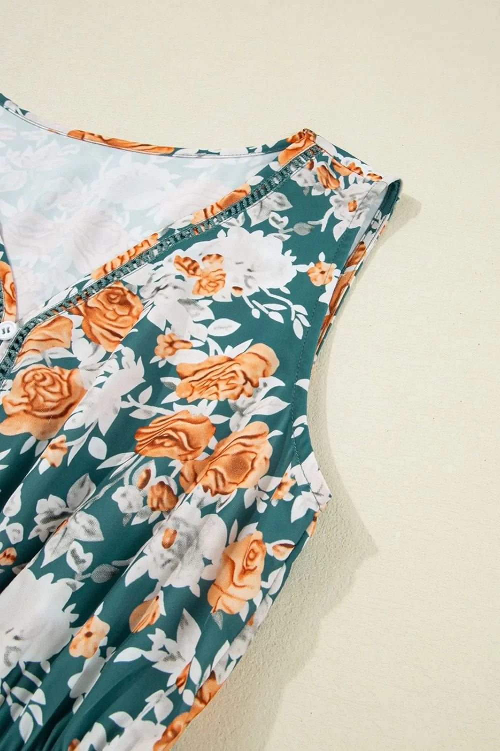 Floral Print Sleeveless V-Neck Dress With Tie Waist Tiered - Southern Shores Clothing
