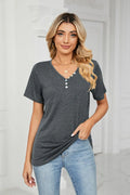 Decorative Button V-Neck Short Sleeve T Shirt - Southern Shores Clothing