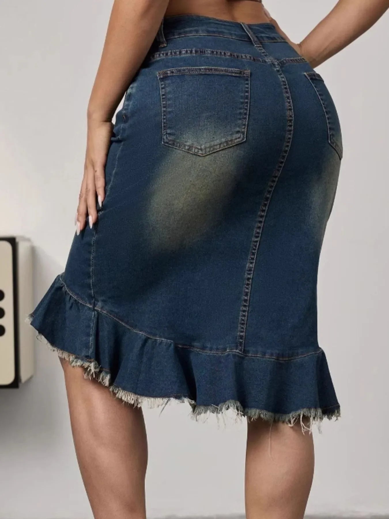 Mermaid Denim Skirt Pocketed Raw Hem Classic - Southern Shores Clothing