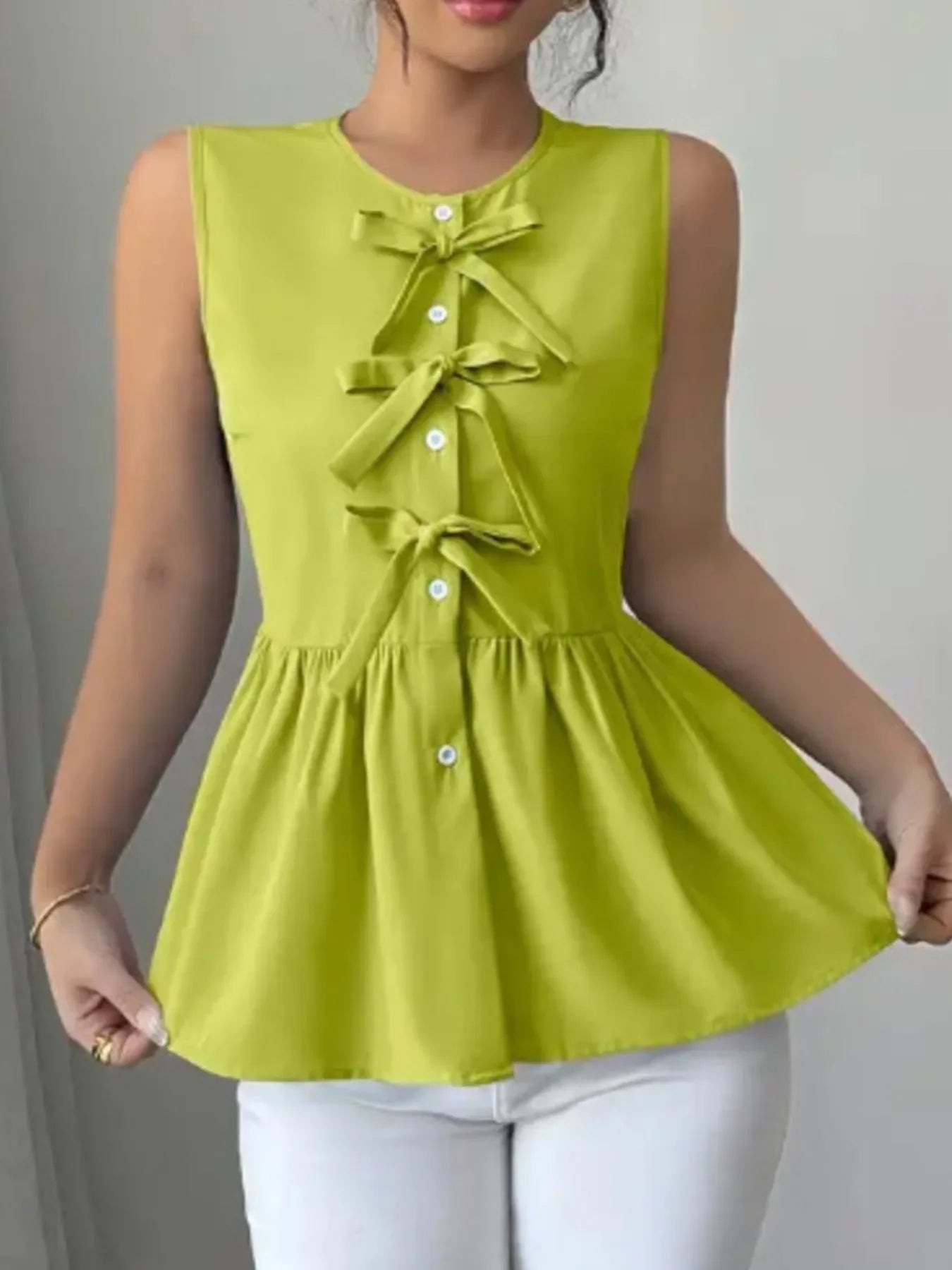 Southern Shores Clothing Tie Front Sleeveless Blouse In 100 Percent Polyester Fabric For Everyday Wear - Southern Shores Clothing