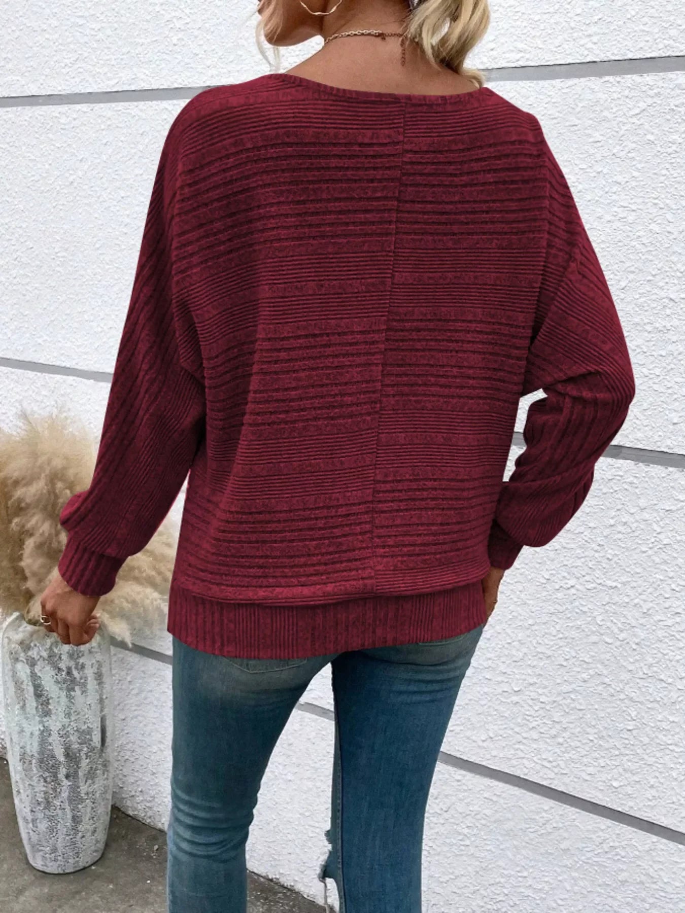 Ribbed Round-Neck Long-Sleeve T-Shirt With Slight Stretch - Southern Shores Clothing