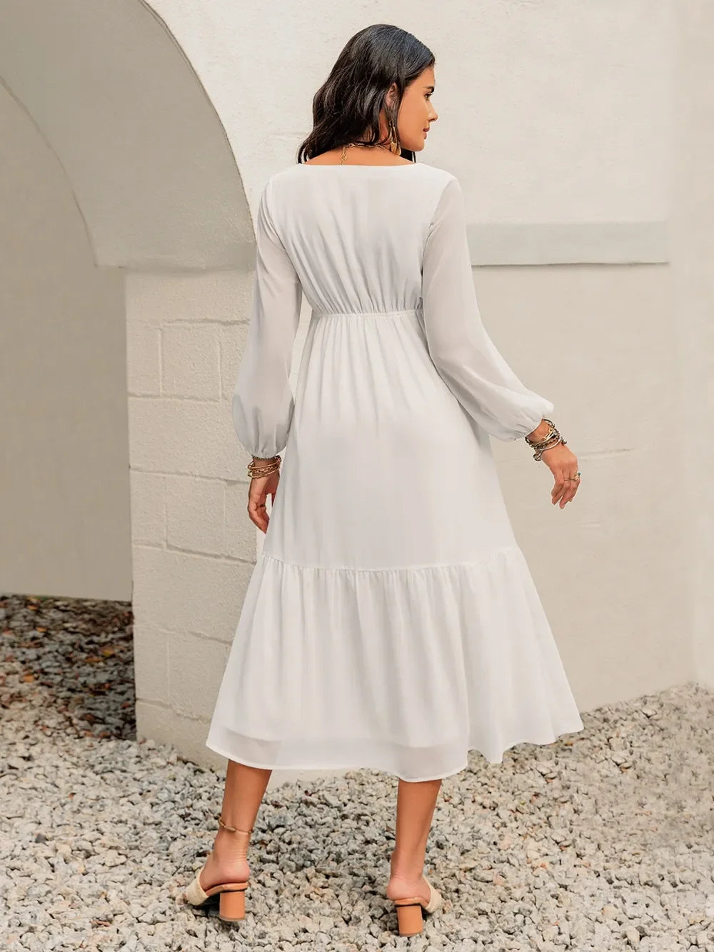 Printed Square Neck Balloon Sleeve Dress With Embroidered Detail - Southern Shores Clothing