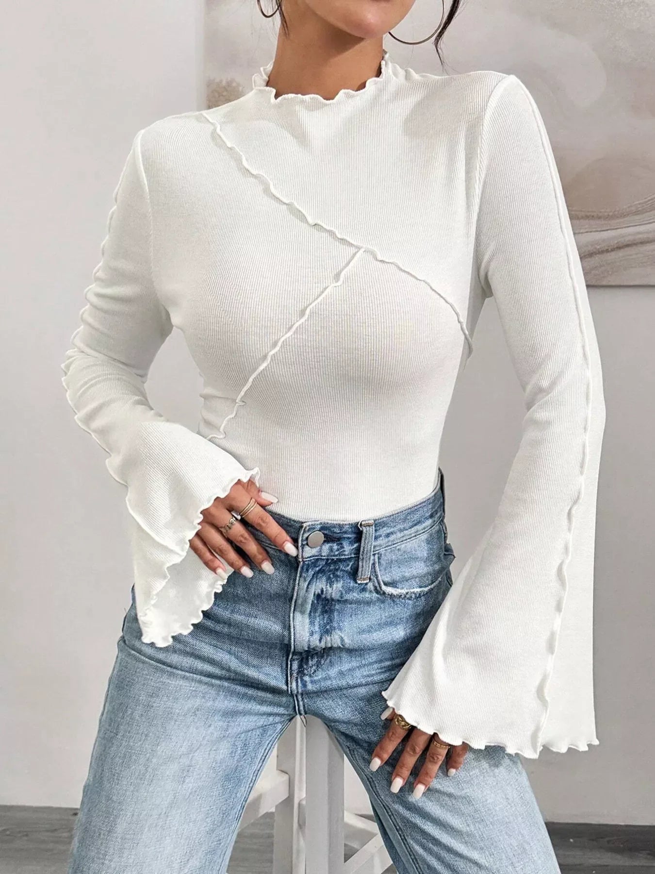 Lettuce Edge Flare Sleeve Top - Southern Shores Clothing