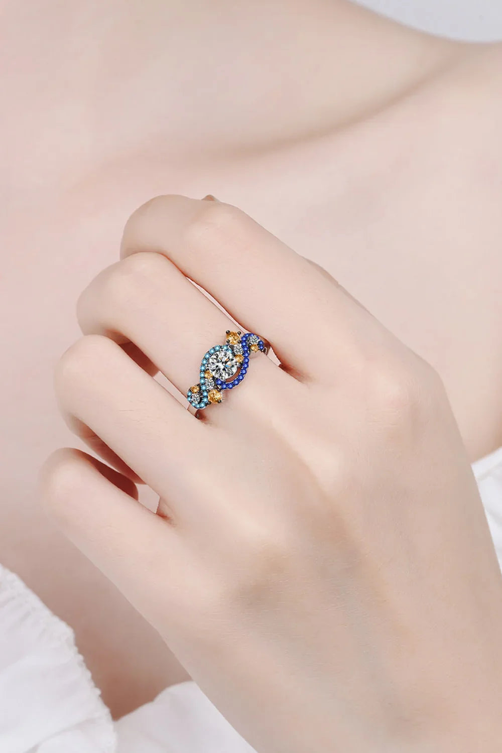 Moissanite Contrast Sterling Silver Ring With Halo - Southern Shores Clothing