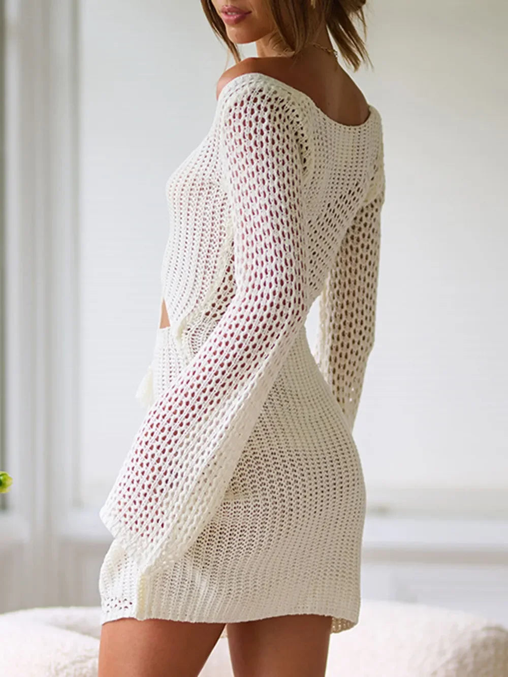 Cutout Lace-Up Long Sleeve Swim Cover Up - Southern Shores Clothing