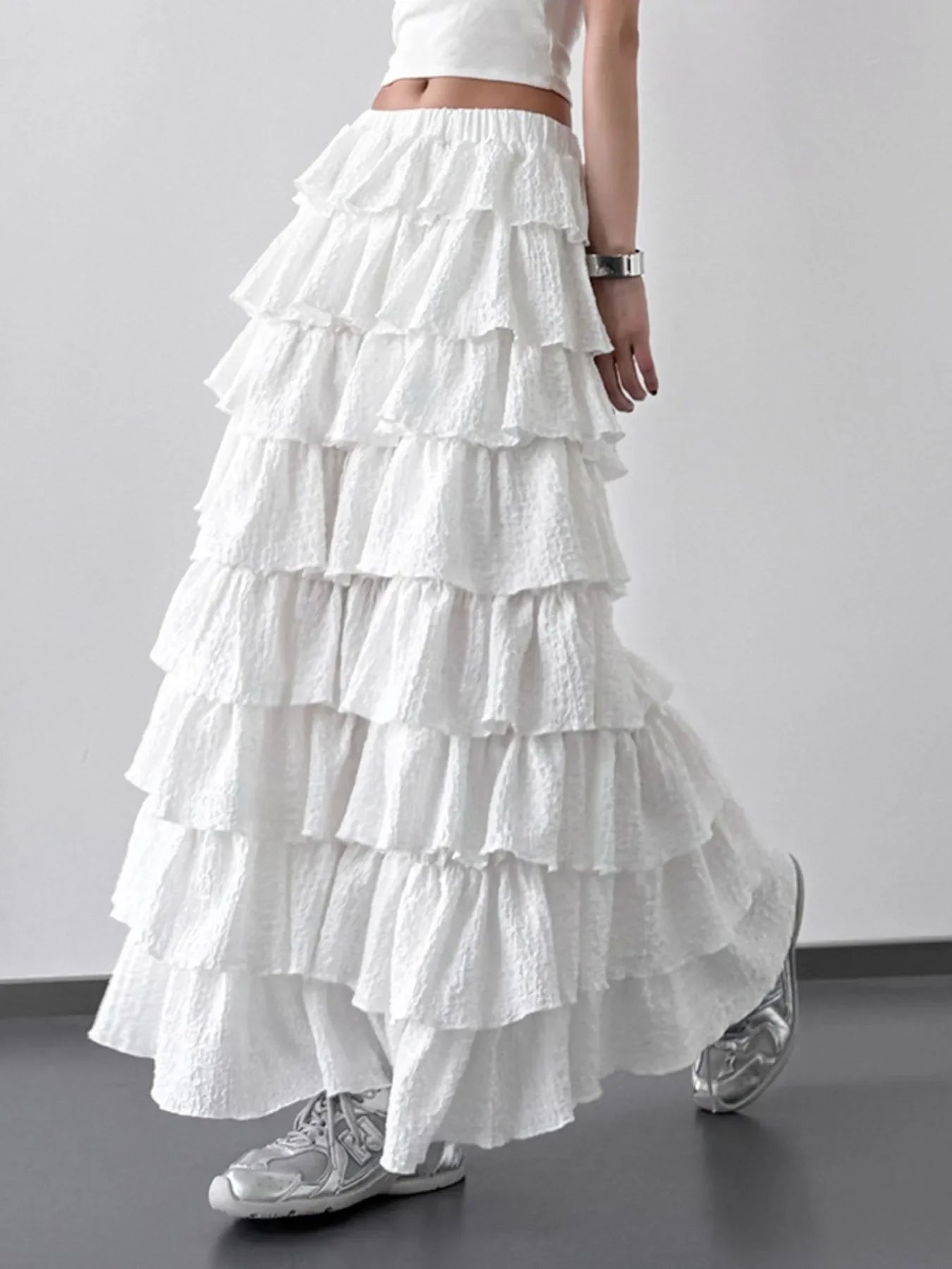 Flowing Ruffle Layered Maxi Skirt With Draped Layers - Southern Shores Clothing