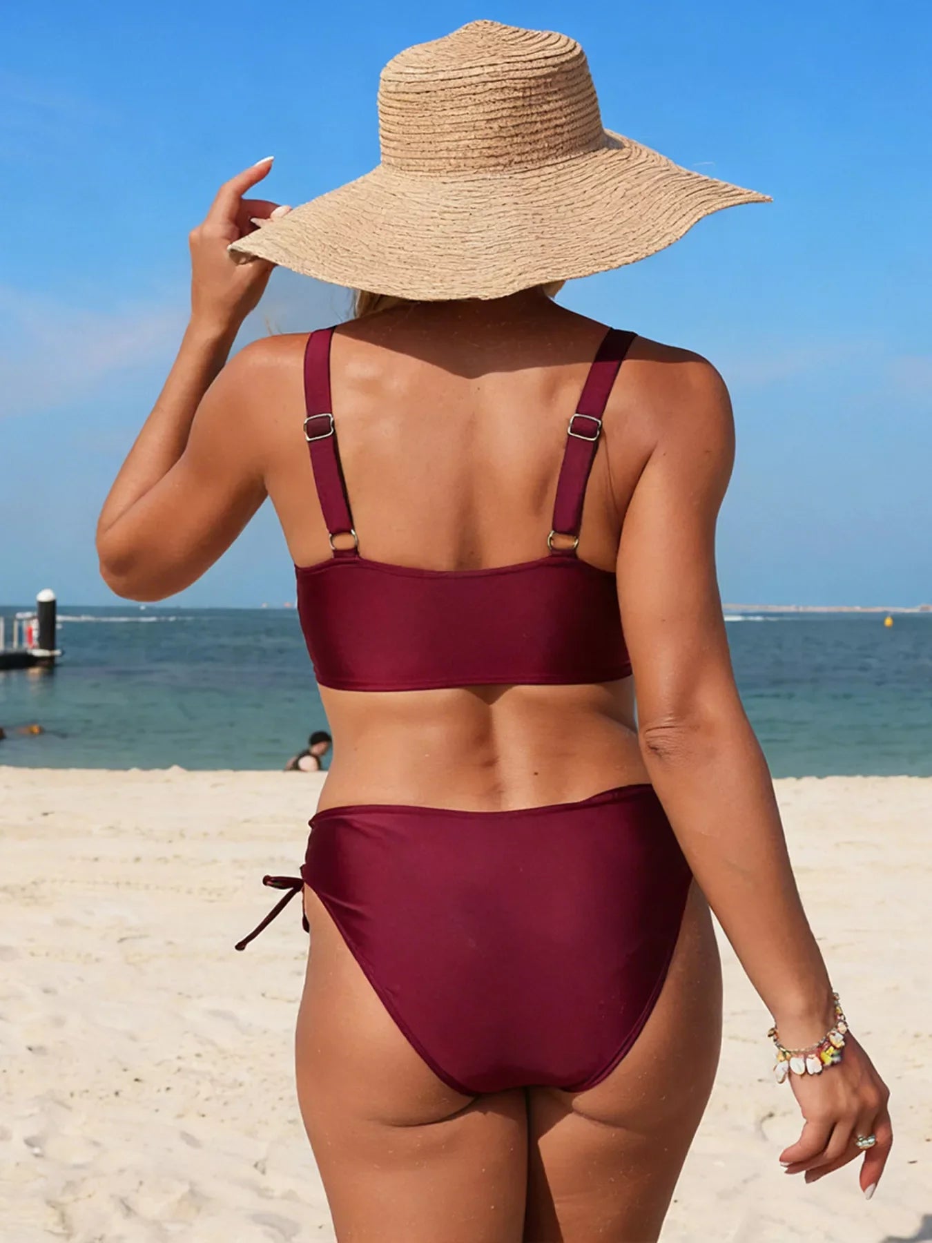 Palm Tree Cutout Lace Up Two Piece Swim Set Removable Padding - Southern Shores Clothing