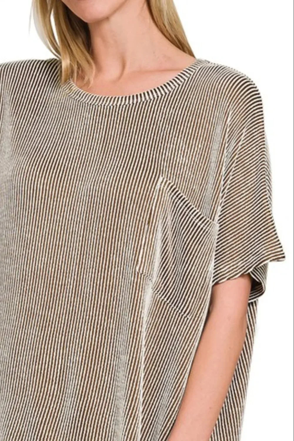 Striped Cotton Blend Oversized Short Sleeve Top - Southern Shores Clothing