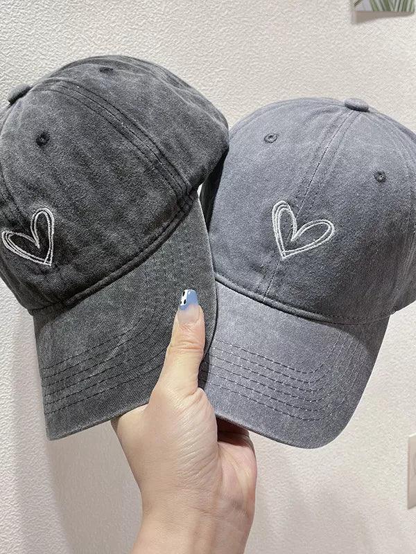 Washed Heart Embroidered Baseball Cap One Size - Southern Shores Clothing