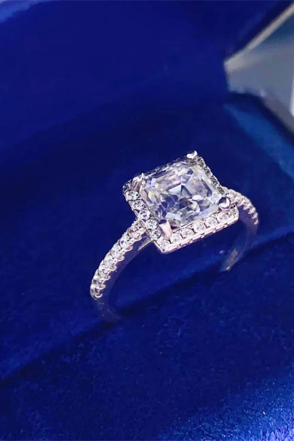Emerald-Cut Moissanite Ring With Halo In Sterling Silver - Southern Shores Clothing