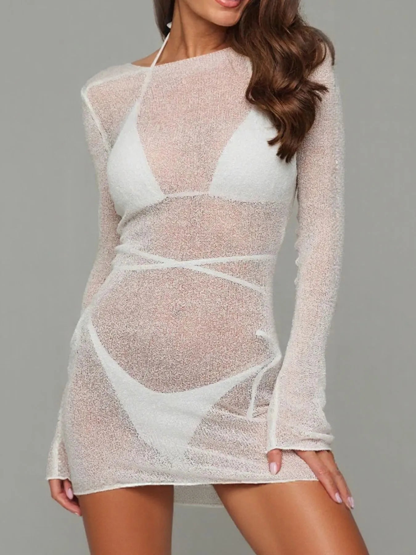 Southern Shores Sheer Backless Long Sleeve Mini Cover-Up