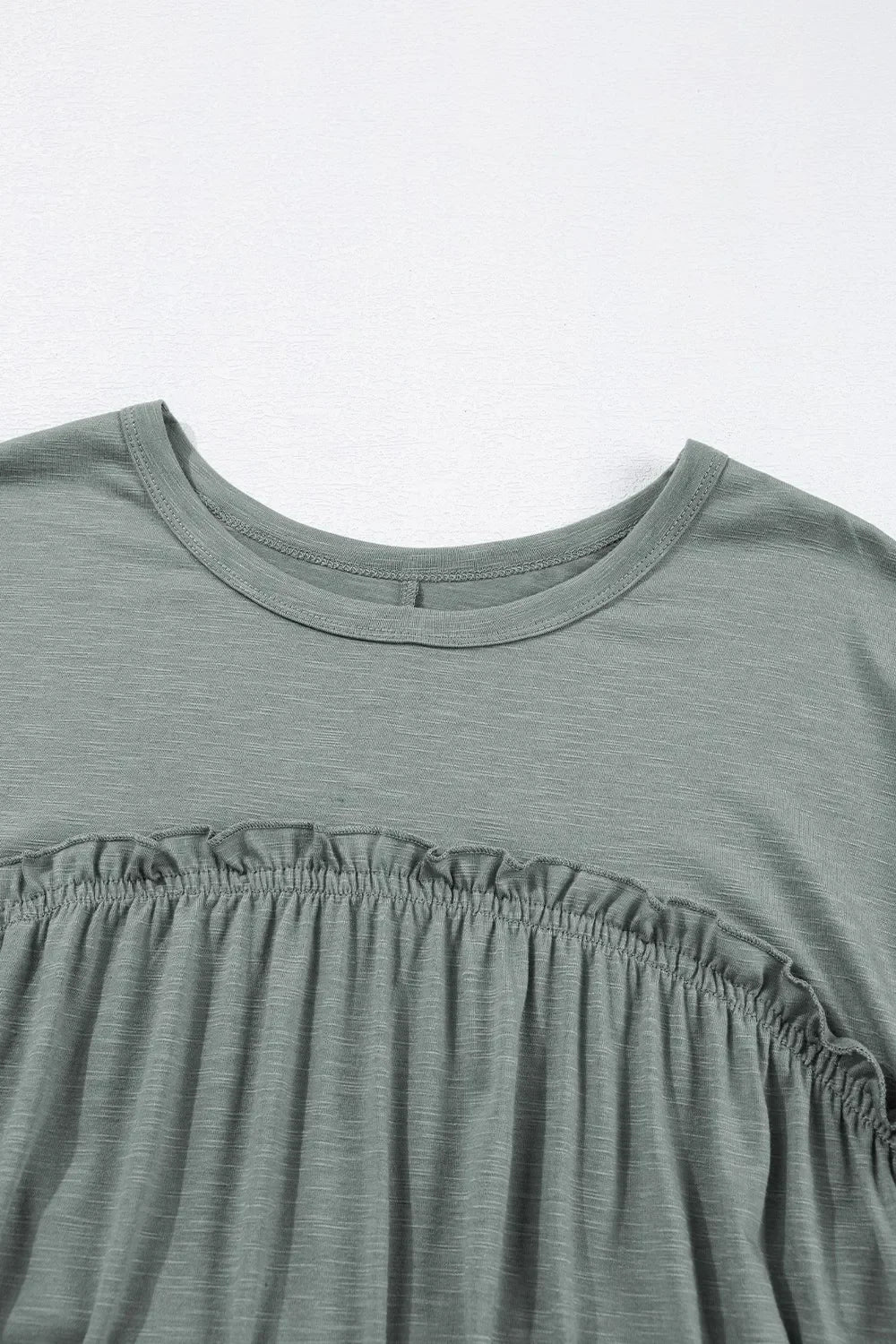 Frilled Gathered Seam Round Neck T Shirt Dress With Stretch - Southern Shores Clothing