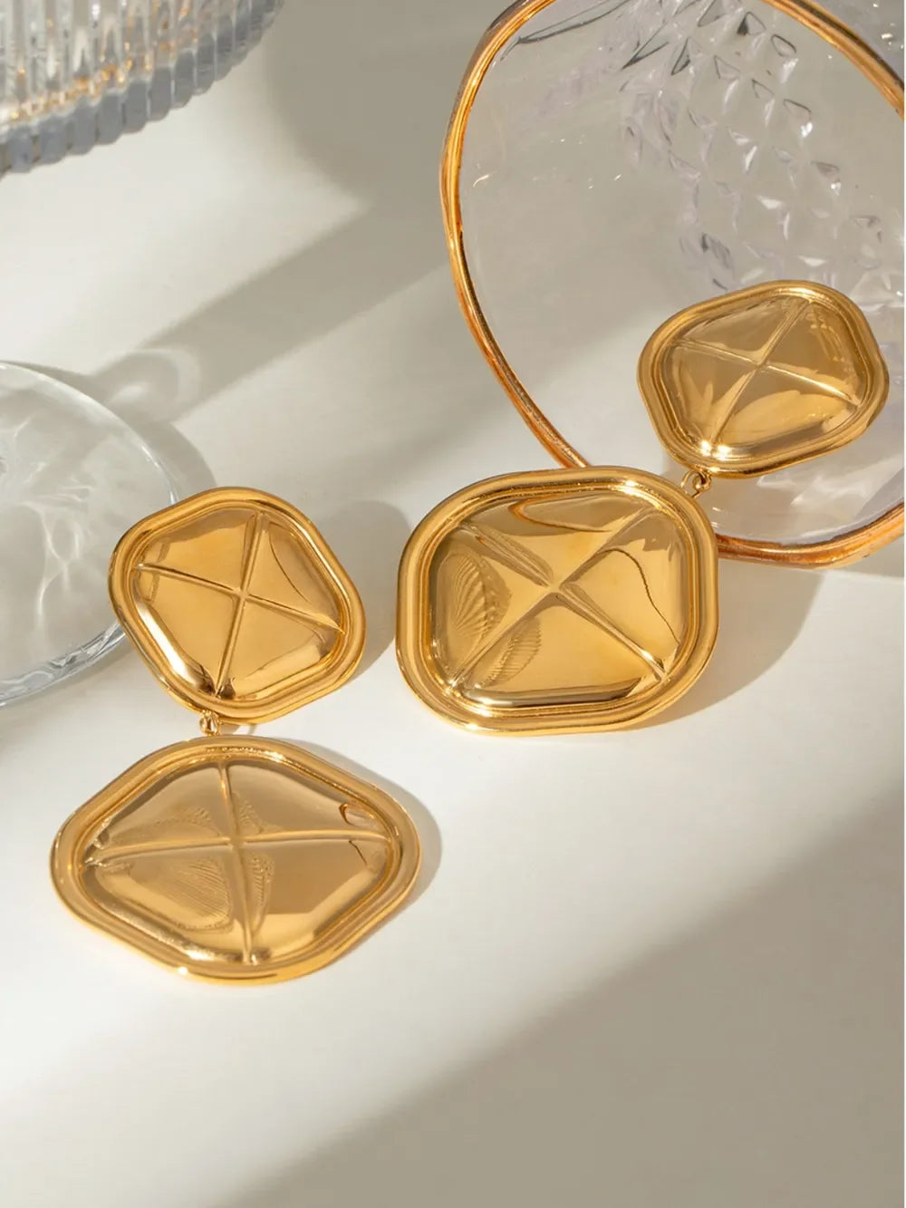 18K Gold-Plated Stainless Steel Square Drop Earrings - Southern Shores Clothing
