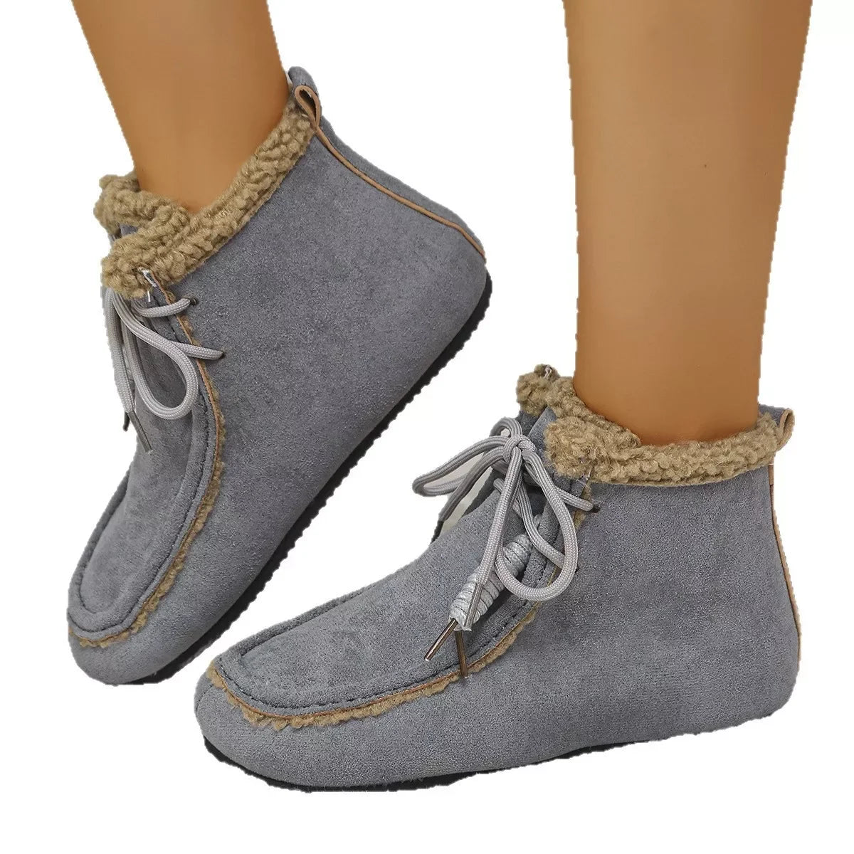 Plush Lined Fluff Suede Ankle Boots With Flat Heel - Southern Shores Clothing