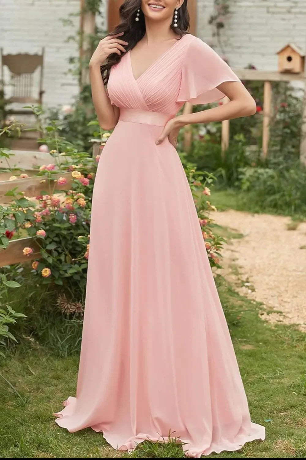 Elegant Surplice Flutter Sleeve Maxi Dress Coastal Style - Southern Shores Clothing
