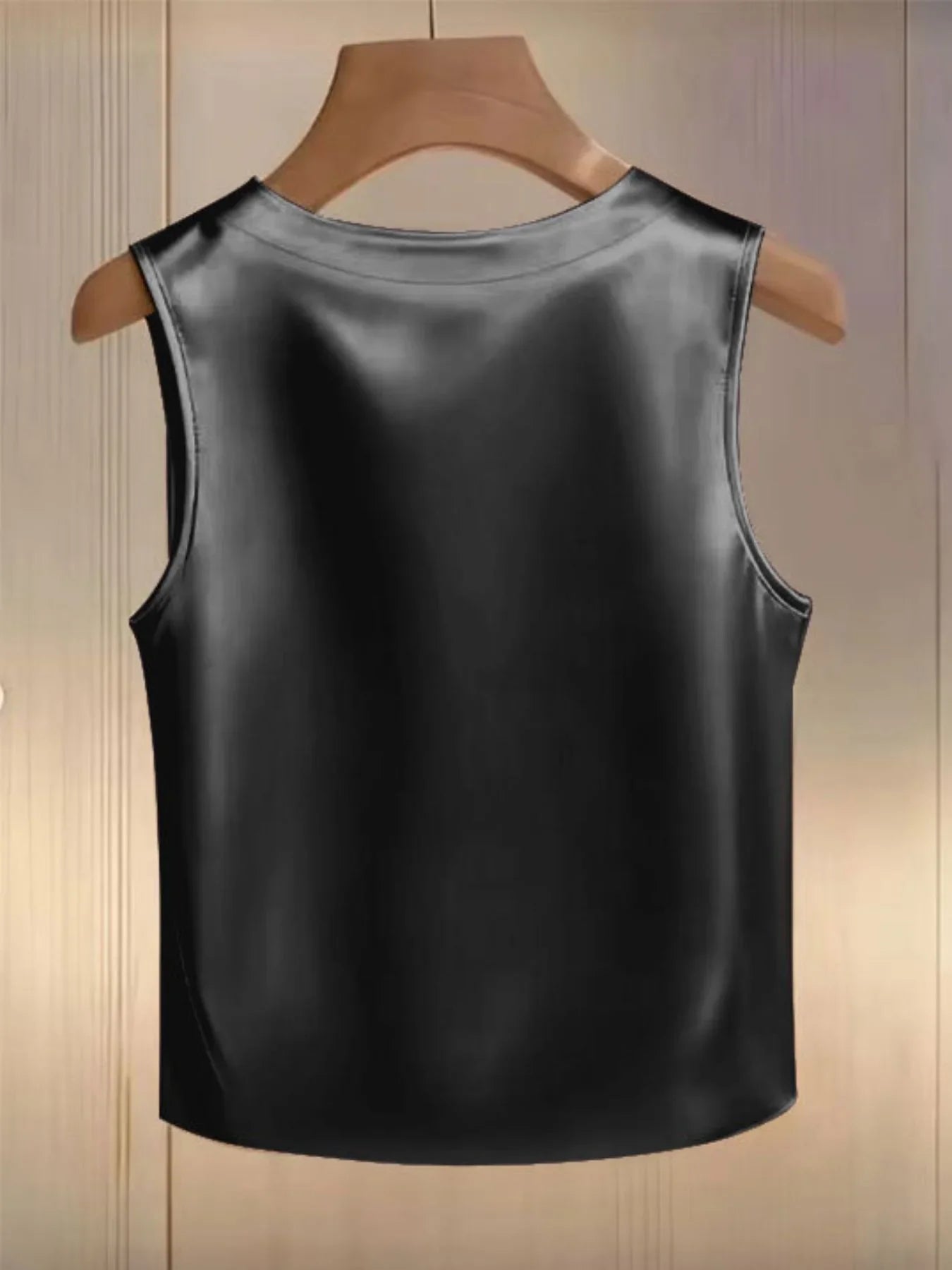 Elegant Satin Tank Top With Pearl Embellished Collar Detailing - Southern Shores Clothing