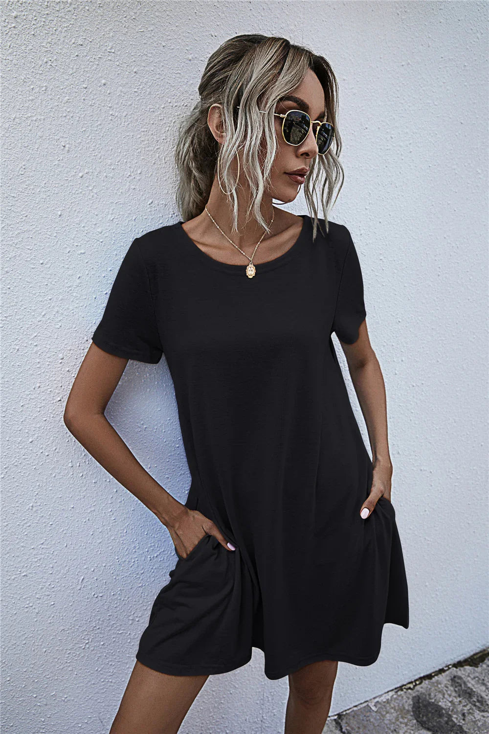 Round Neck Short Sleeve Mini Dress - Southern Shores Clothing